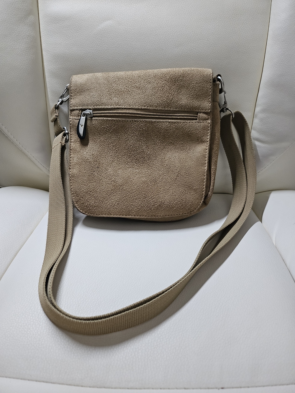 Travelon Beige Suede Crossbody Bag with Adjustable Strap